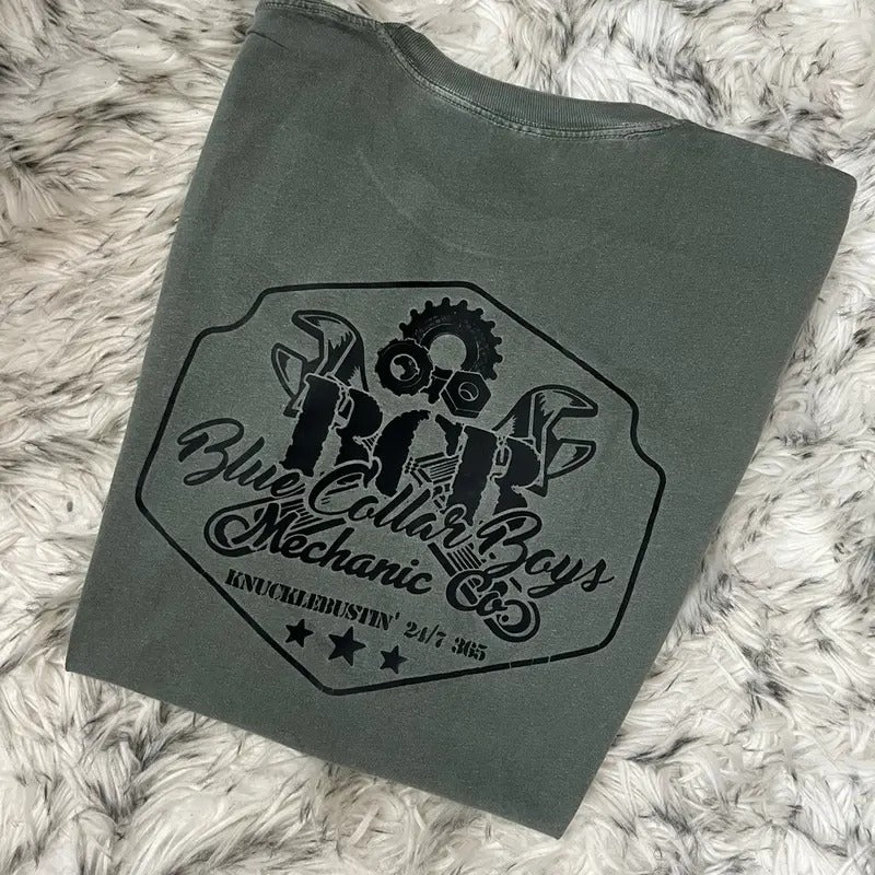 Blue Collar Mechanic Co. Shirt Comfort Color Moss Screen Print T-Shirts, Hoodie, Sweatshirt