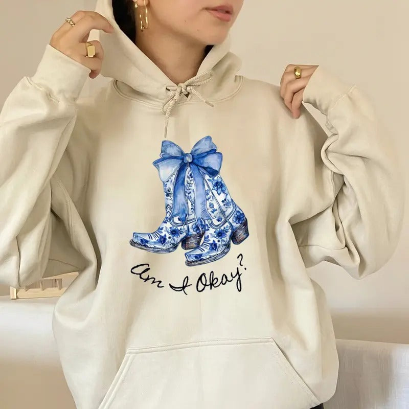 Blue Cowboy Boots Moroneyy Inspired Shirt, Country Concert Top, Am I Ok, Unisex Sweater Pullover Tee Hoodie, Sweatshirt