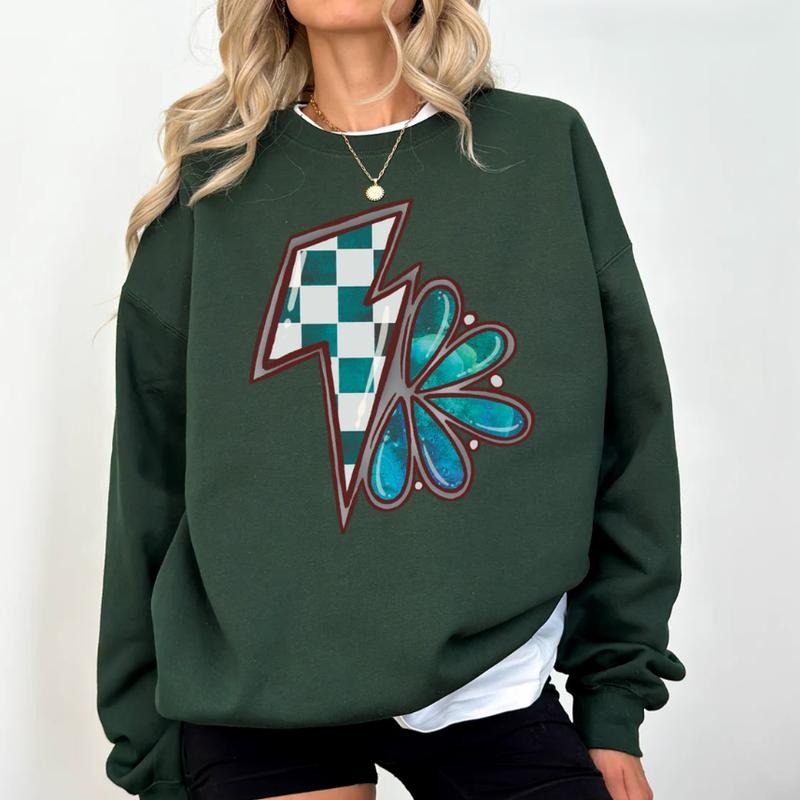 Blue Edgy Jewel Bolt Sweatshirt, Crewneck Sweatshirt cowgirl outfits clothes, western clothing, western outfit women...