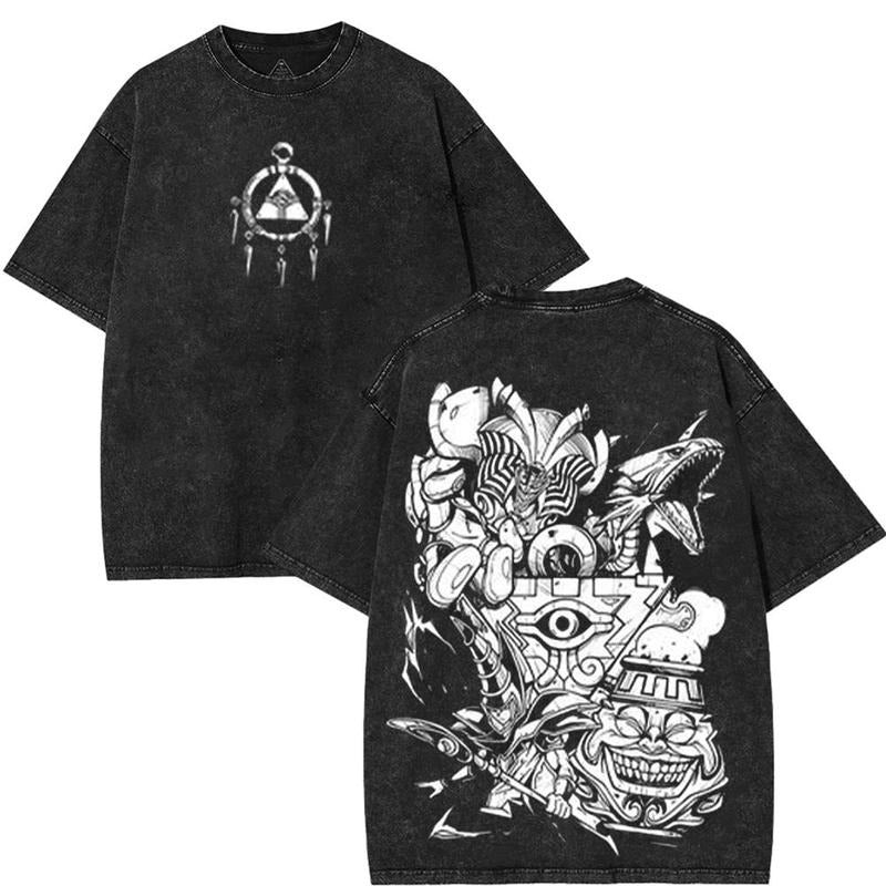 Blue Eyes White Dragon Exodia Yugioh Yu-gi-oh Monster Card Yugi Muto anime manga game 2 sided Washed Tshirt, Hoodie...