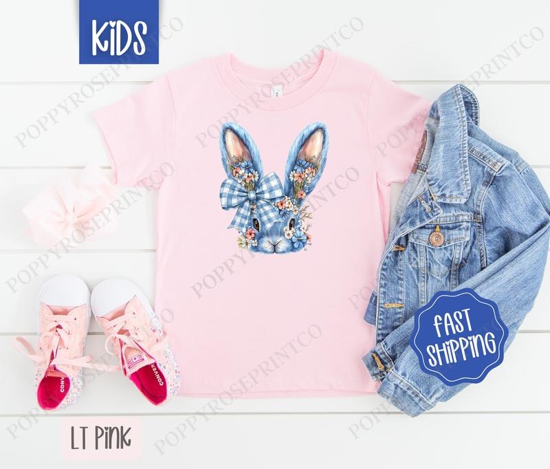 Blue Floral Bunny Kids Shirt - Easter Children's Tshirt - Cute Youth Tee Gildan Hoodie, Sweatshirt | HypeCrazeTee.com