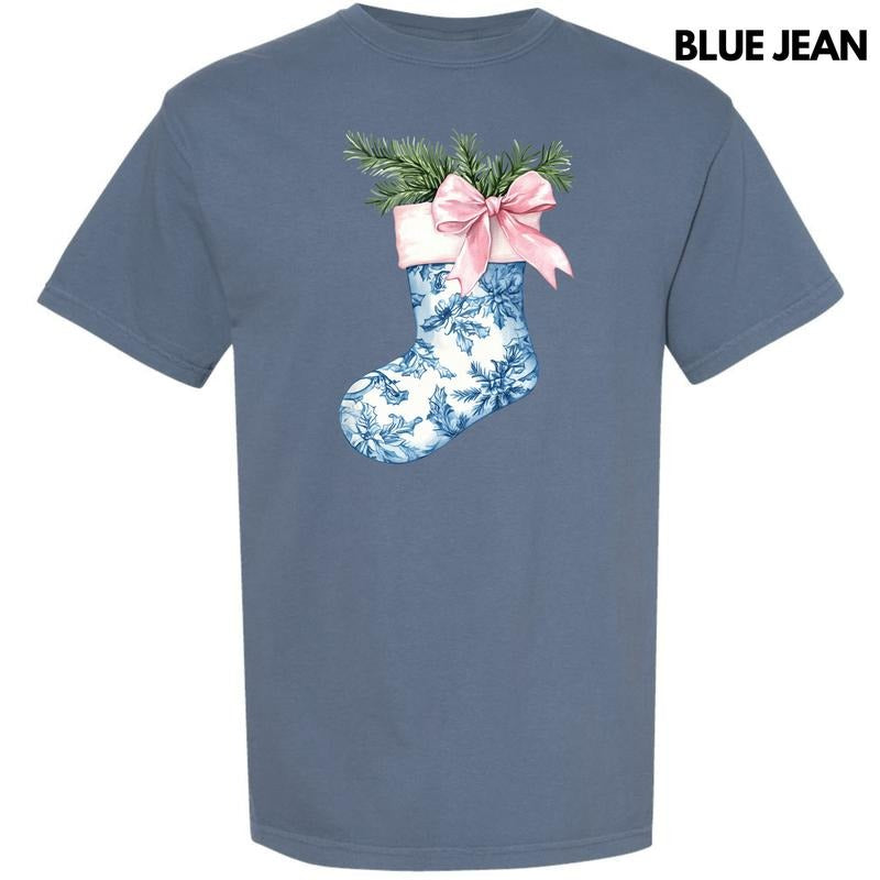 Blue Floral Stocking Comfort Colors T-Shirt 'NLB' Hoodie, Sweatshirt | HypeCrazeTee.com