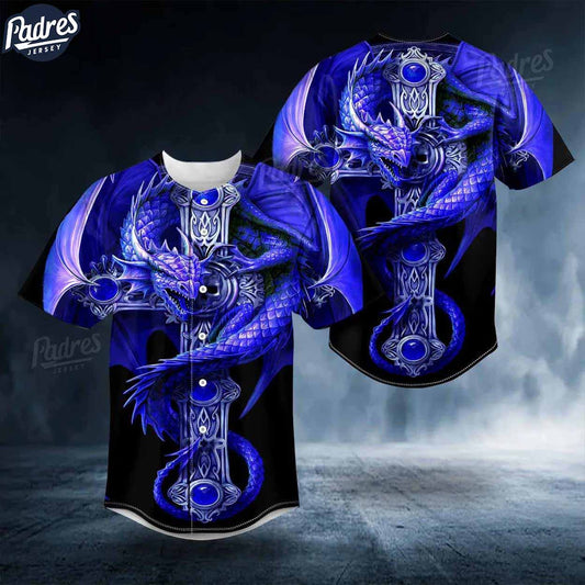 Blue Gothic Dragon Skull Baseball Jersey - Padres Jersey Oasis: Elevate Your Baseball Style Game
