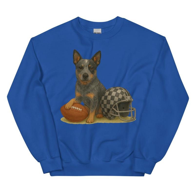 Blue Heeler Football Sweatshirt - Unisex Apparel Relaxed Fit Printed In The USA Clothing Womenswear Casual Comfort Cotton...