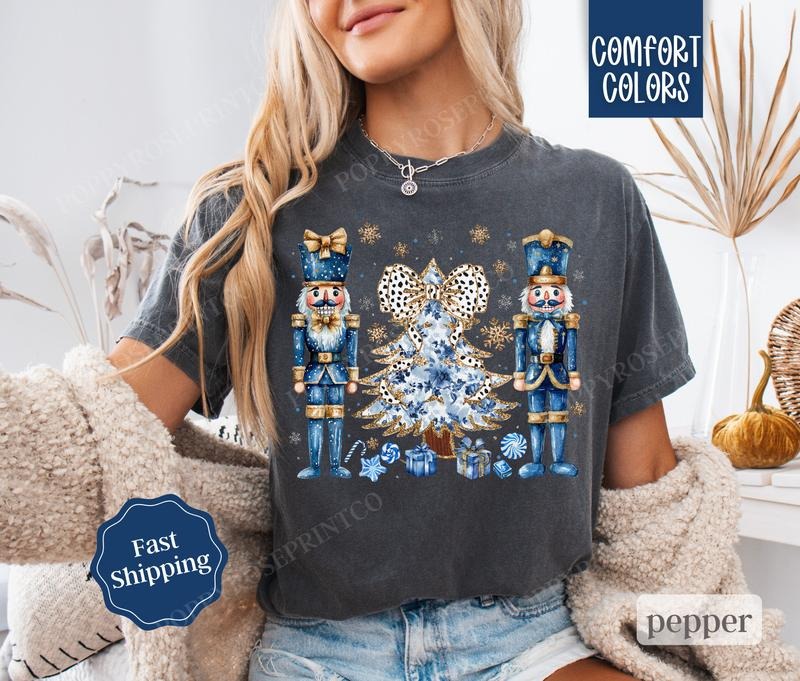 Blue Nutcracker Christmas Shirt Comfort Colors Holiday Tshirt, Women's Holiday Tee Hoodie, Sweatshirt | HypeCrazeTee.com