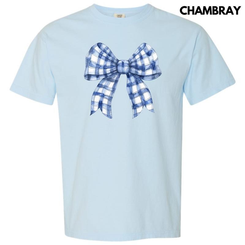 Blue Plaid Big Bow Comfort Colors T-Shirt 'NLB' Hoodie, Sweatshirt | HypeCrazeTee.com