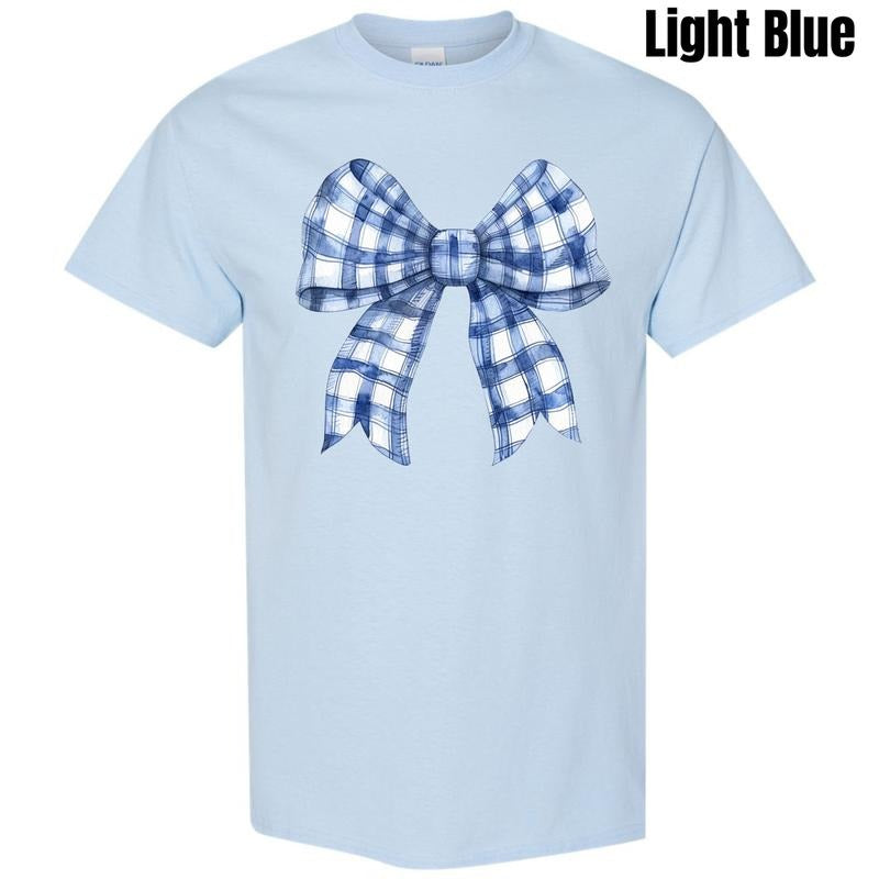 Blue Plaid Big Bow Gildan Short Sleeve T-Shirt 'NLB' Hoodie, Sweatshirt | HypeCrazeTee.com
