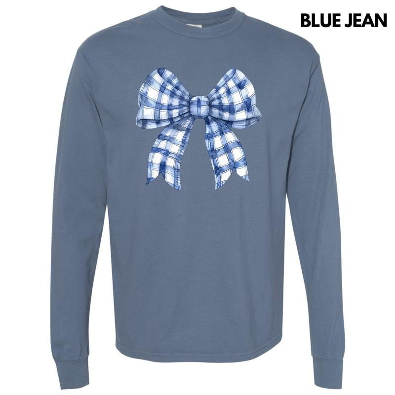 Blue Plaid Big Bow Long Sleeve Comfort Colors T-Shirt 'NLB' Hoodie, Sweatshirt | HypeCrazeTee.com