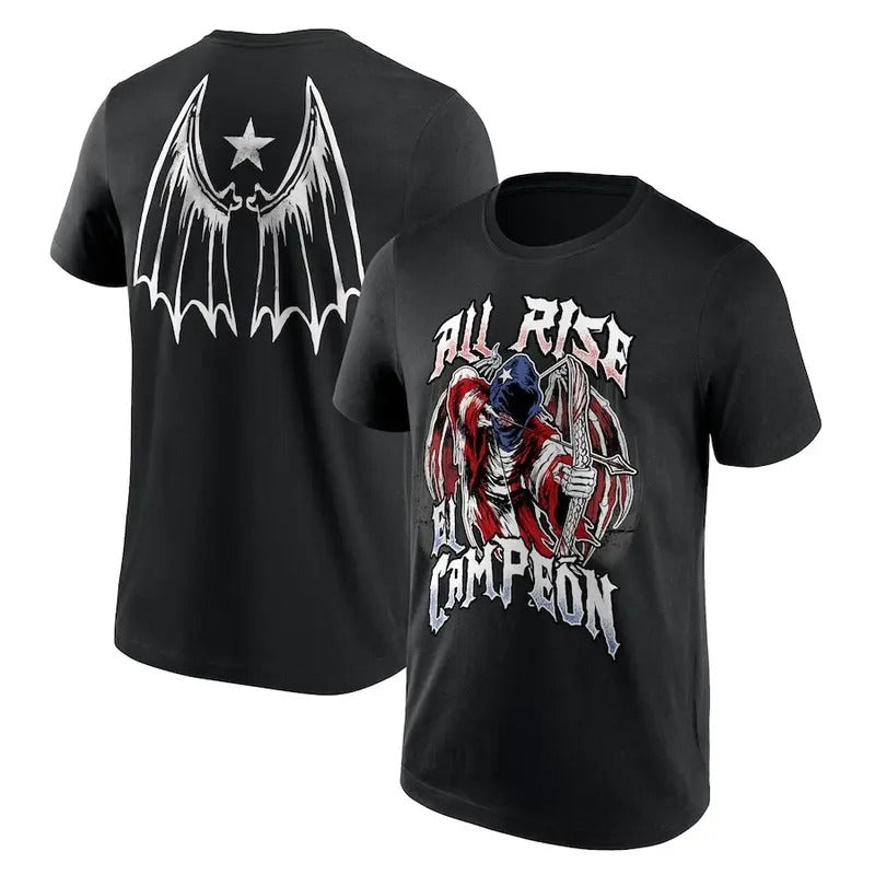 All Rise El Campeon 2 Sides Damian Priest El Campeon Shirt Professional Wrestler Fan Crew Neck 100% Cotton Black White Red Navy Blue S 5XL T-Shirts, Hoodie, Sweatshirt