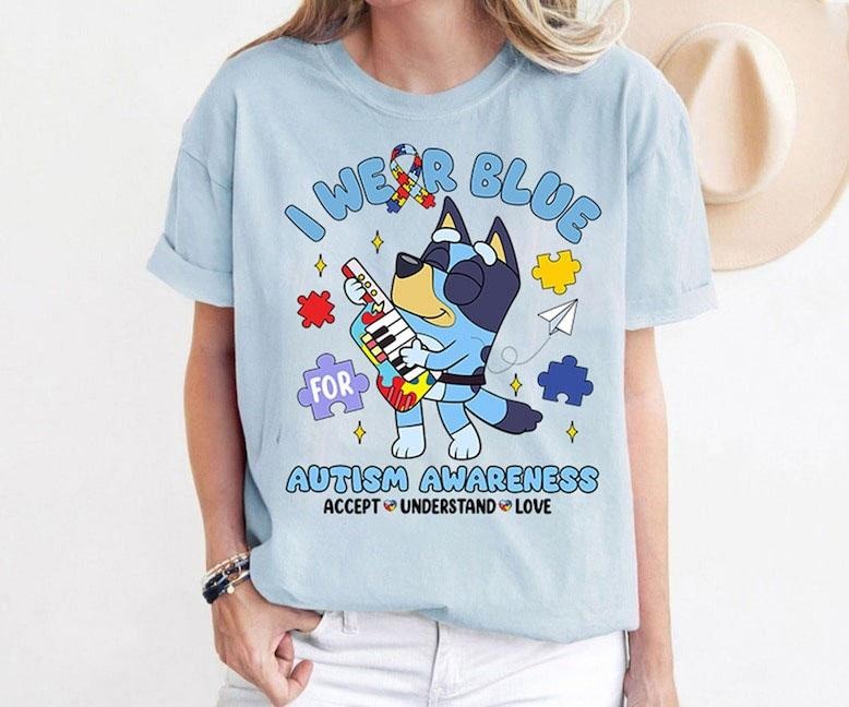 Bluey I Wear Blue For Autism, Bluey Autism Shirt, Autism Awareness Shirt, Bluey Autism Acceptance Shirt, Bluey Family...