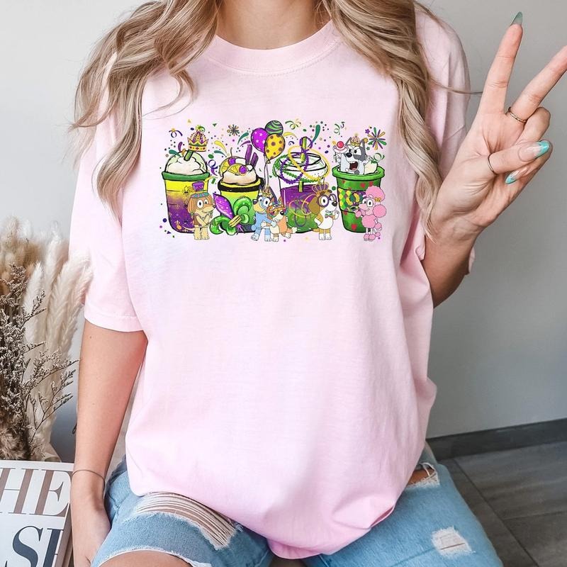 Bluey Mardi Gras Coffee Cups Shirt, Coffee Latte Tshirt, Fat Tuesday New Orleans Fleur De Lis Shirt, Let The Good Times...