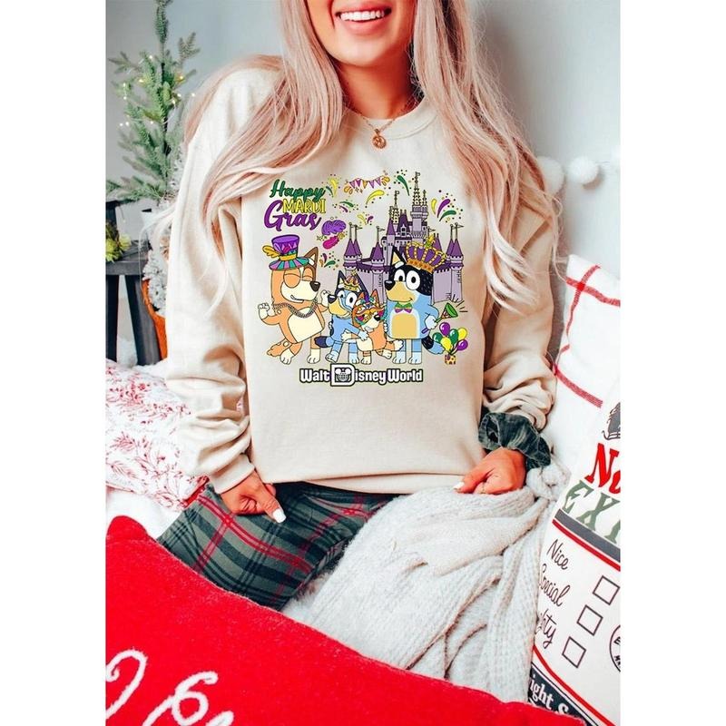 Bluey Mardi Gras Shirt, Bluey New Orleans, Family Fat Tuesday New Orleans Shirt Fleur De Lis Shirt Let The Good Times...