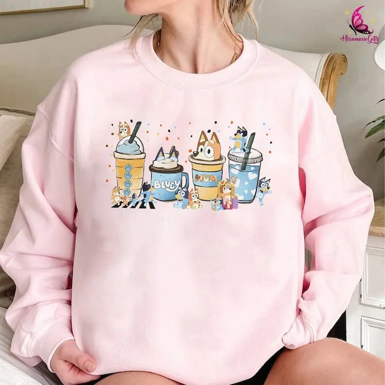 Bluey Mom Coffee Latte Shirt, Bluey Cool Mom Club Shirt, Mom Bluey Shirt, Mama Shirt, Chilli Heeler Bluey Family Shirt,...