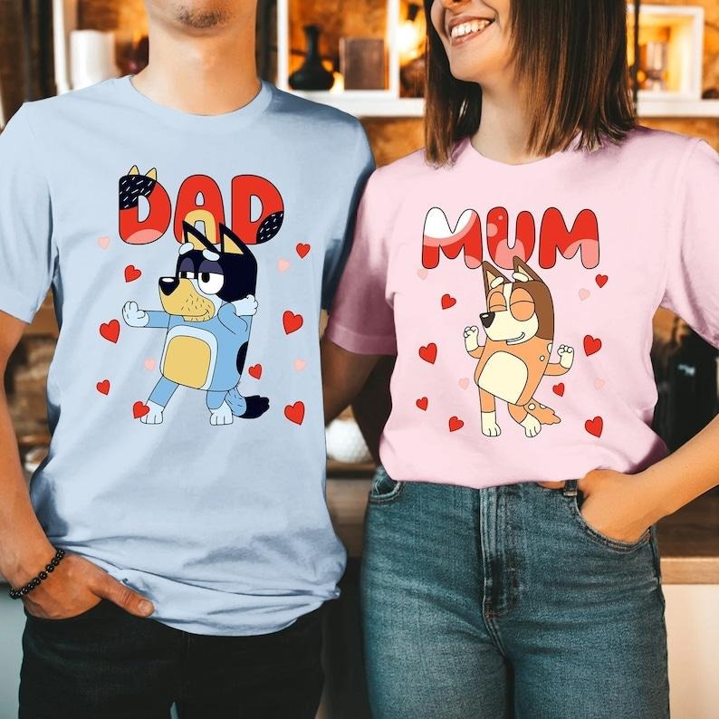 Bluey Mum Dad Valentine Shirts, Bluey Family Shirts, Family Matching Shirts, Bandit Heeler Shirt, Bluey Birthday Tee...