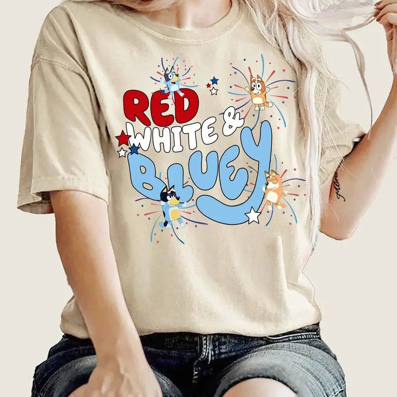 Bluey Shirt, Red White Bluey Fourth of July Shirt, Independence Day Shirt, Bluey 4th of July Shirt, Bluey Party In The...