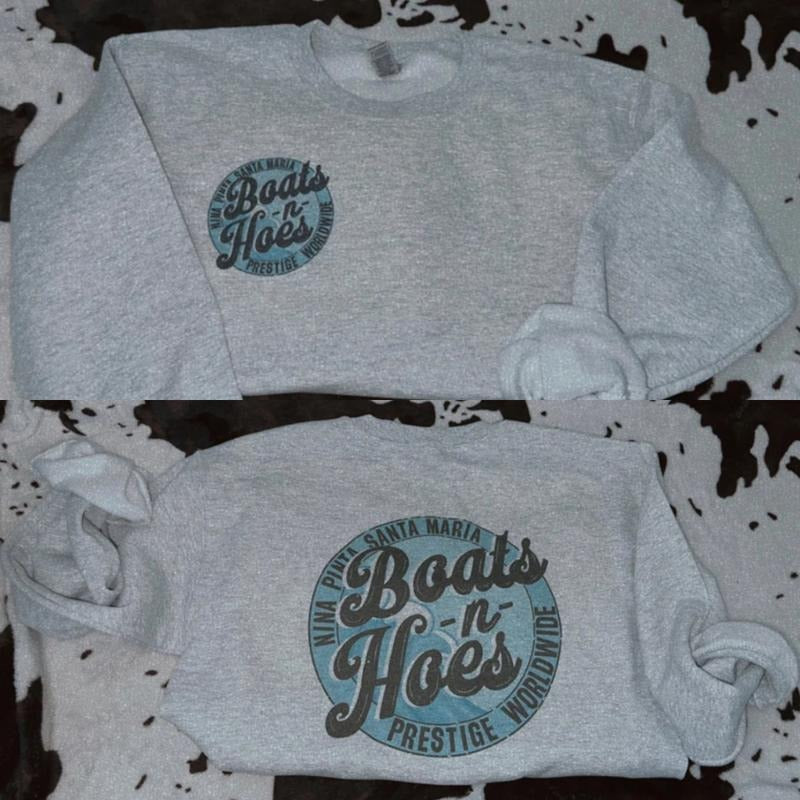 Boats N H0es Sweatshirt, Crewneck Graphic SweatShirt, cowgirl outfits, western outfit women, western tops, western tops,...