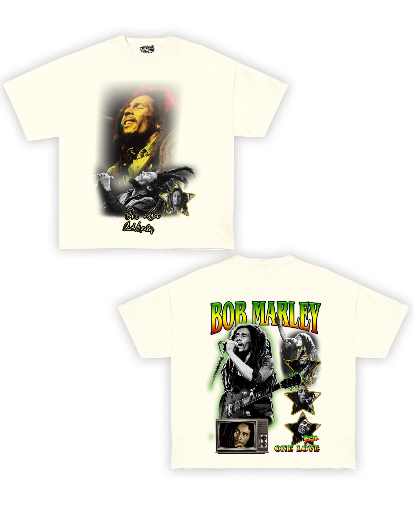 Bob Marley Tribute Vintage Shirt: Front/Back (White)