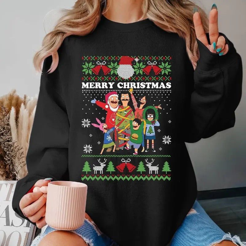 Bobs Burger Ugly Christmas Sweater Bob bBelcher Tina Belcher Ugly Xmas Shirt Family Christmas Gift Christmas Sweatshirt...
