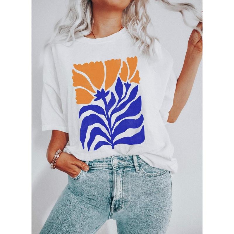 Boho Botanical Blue and Orange Wildflower T-Shirt Hoodie, Sweatshirt | HypeCrazeTee.com