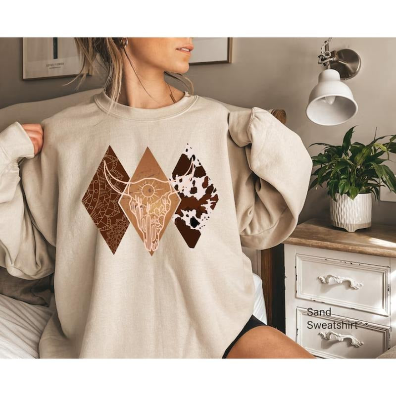 Boho Bull Skull Shirt, Women's Country Rodeo Tee, Western Cowgirl Sweatshirt, Bullhead Hoodie | HypeCrazeTee.com