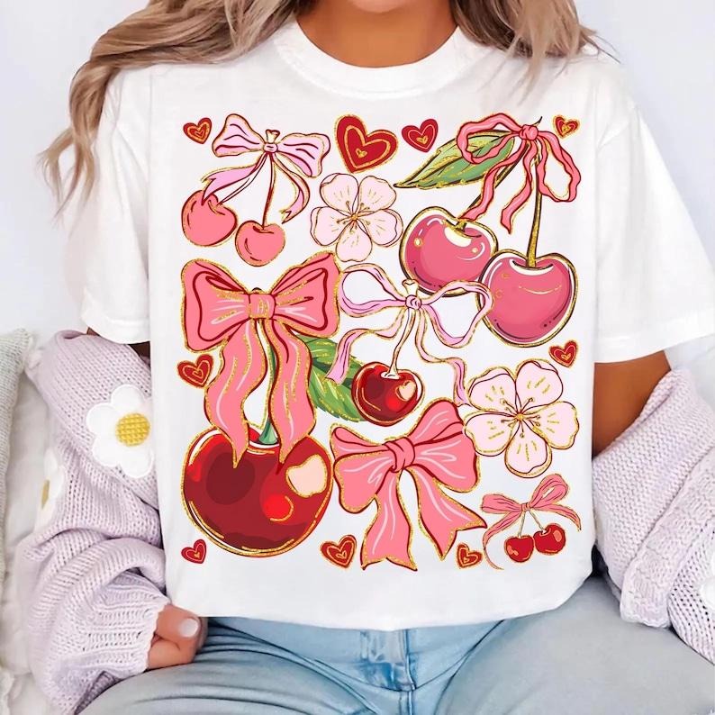 Boho Cherry Coquette Preppy Cherries T-Shirt Boho Floral Berry Summer Cherry T-Shirt Hoodie, Sweatshirt | HypeCrazeTee.com