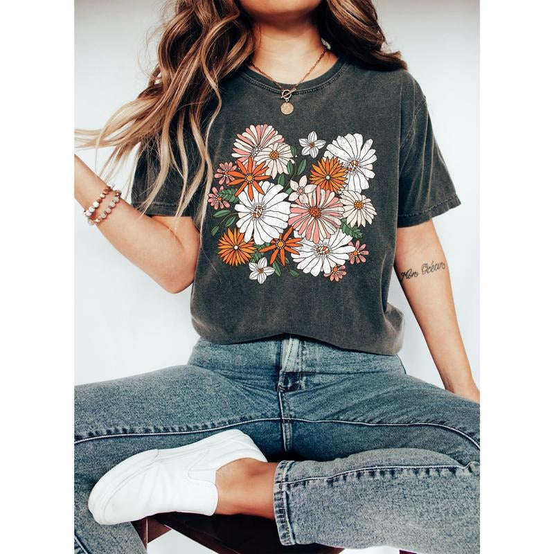 Boho Chic Wildflower Floral T-Shirt Hoodie, Sweatshirt | HypeCrazeTee.com