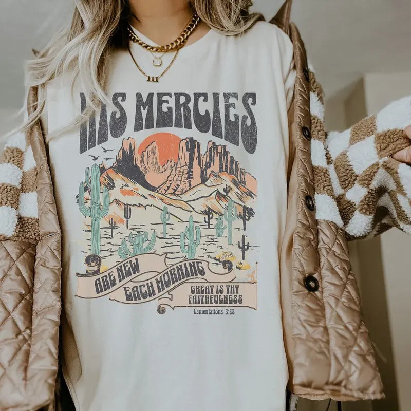 Boho Christian Shirts Christian Bible Verse Shirt Christians Jesus Faith Based Shirt His Mercies Are New T-Shirts, Hoodie, Sweatshirt