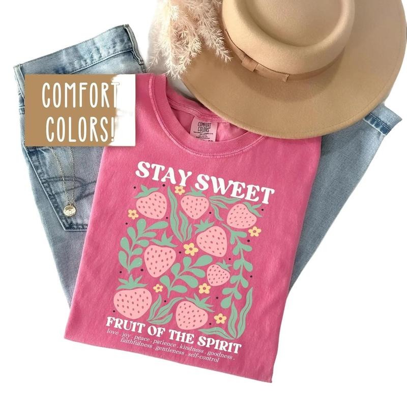 Boho Christian Strawberry Shirt Fruits of the Spirit Bible Verse Shirt Retro Jesus Apparel Cottagecore Top Floral Comfort...