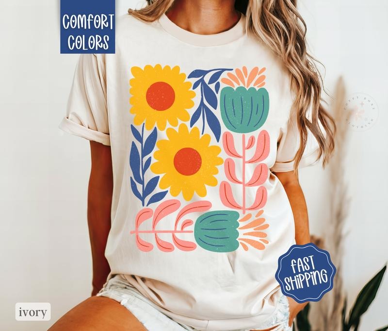 Boho Floral 5 Shirt Comfort Colors, Wildflower Tshirt, Boho Tee, Oversized Women's Shirt, Floral Abstract Tee Hoodie,...