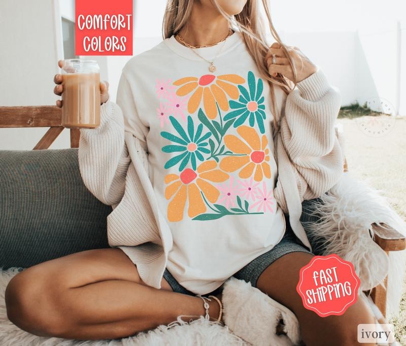 Boho Floral 8 Shirt Comfort Colors, Wildflower Tshirt, Boho Tee, Oversized Women's Shirt Hoodie, Sweatshirt