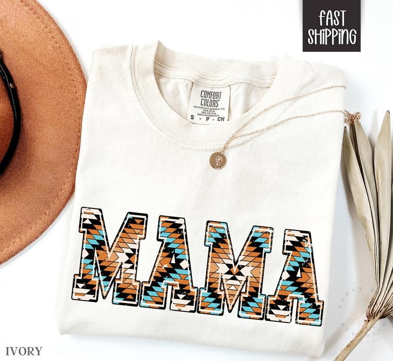 Boho Mama Shirt Comfort Colors, Mother's Day Gift for Mom, Aztec Mama Shirt, Cute Mom Shirt, Oversized Mama Tshirt...