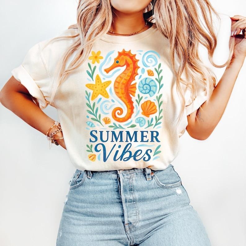 Boho Summer Seahorse Coastal Seashell Floral Watercolor Beach Coquette Pearl Bow T-Shirts, Hoodie, Sweatshirt
