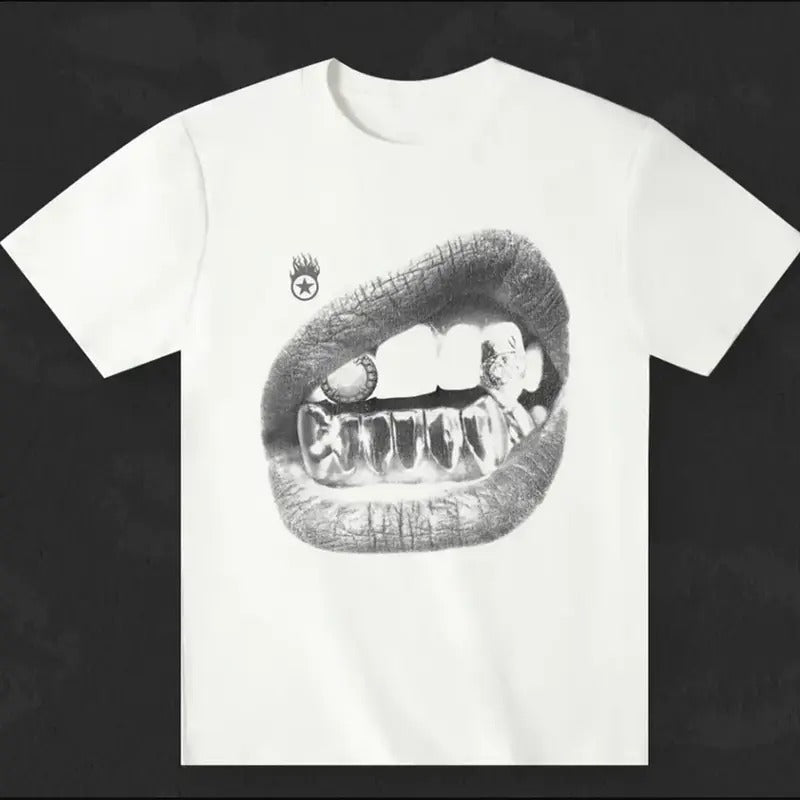 Bold Lip and Tooth Patch T-shirt, Black and White Edition Hoodie, Sweatshirt | HypeCrazeTee.com