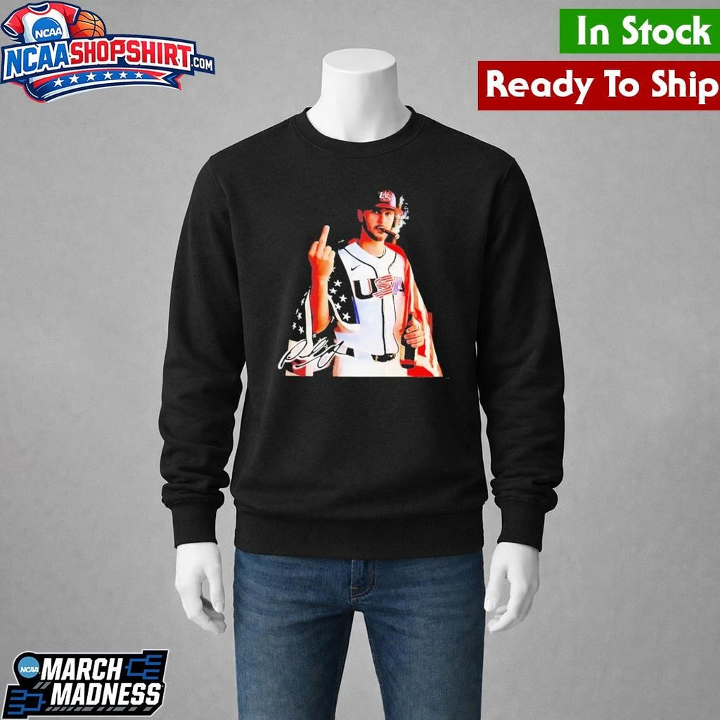 Bold Paul Skenes USA Baseball Smoking And Middle Finger Shirt