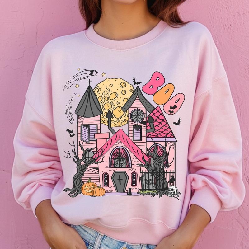 Boo House Halloween Sweatshirt ~ Unisex Apparel Relaxed Fit Printed In The USA Clothing Womenswear Casual Comfort Cotton...