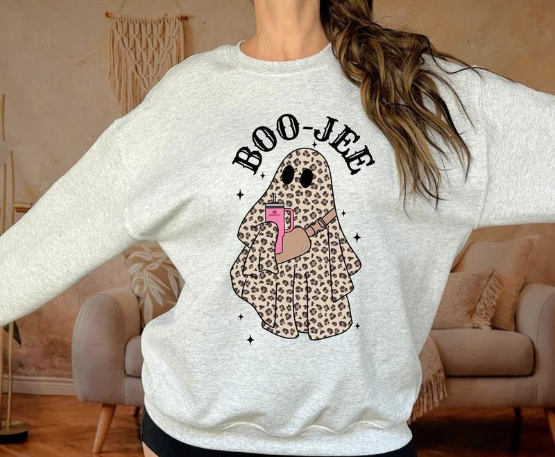 Boo Jee Cheetah Ghost Crewneck Sweatshirt T-Shirts, Hoodie | HypeCrazeTee.com