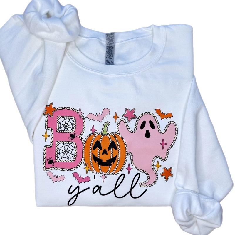 Boo Yall Halloween Sweatshirt, Cute Halloween Crewneck Sweatshirt T-Shirts, Hoodie | HypeCrazeTee.com