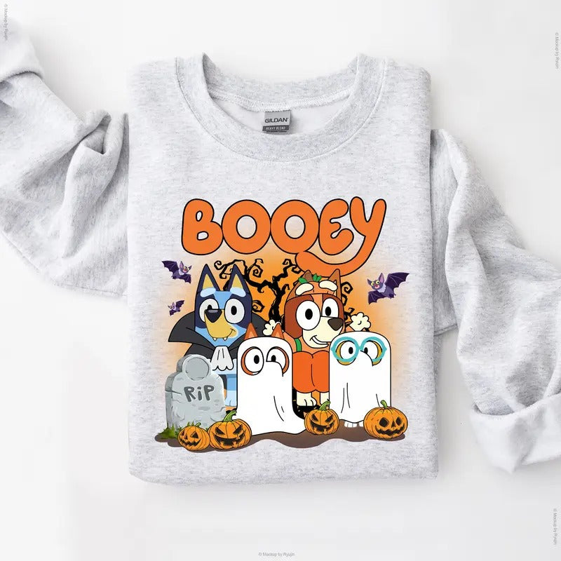 Booey Halloween Spooky Season Cartoon Pumpkin Sweatshirt, Unisex Classic T-Shirts in All Sizes All Colors Hoodie