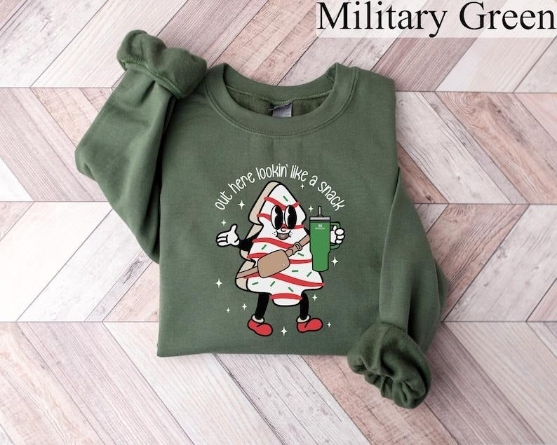 Boojee Out Here Lookin Like A Snack Sweatshirt, Christmas Tree Cake Sweatshirt, Christmas Crewneck, Holiday Sweater,...