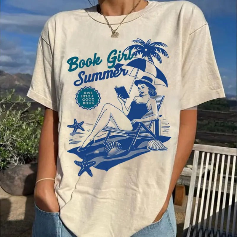 Book Girl Summer Shirt, Beach Book Lover Summer Tee, Bookish Funny Beach Shirt, Girl Romance Bookish Vacation T-Shirt,...