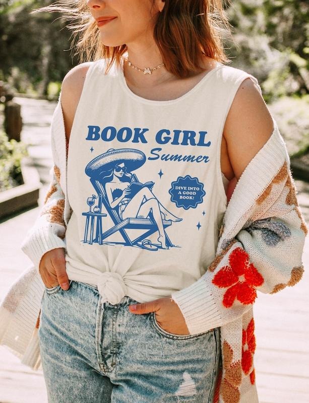 Book Girl Summer Tank Top Funny Bookish Gift for Her Summer Reading Shirt Oversized Beach Tank Book Lover Tank Coconut...