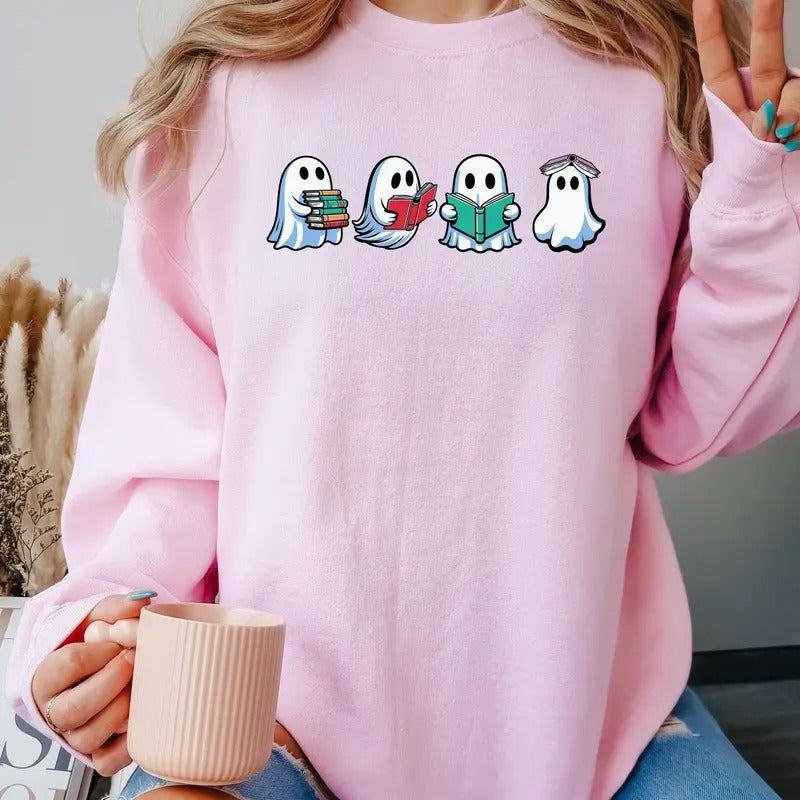 Book lovers ghost reading books Crewneck Sweatshirt T-Shirts, Hoodie | HypeCrazeTee.com