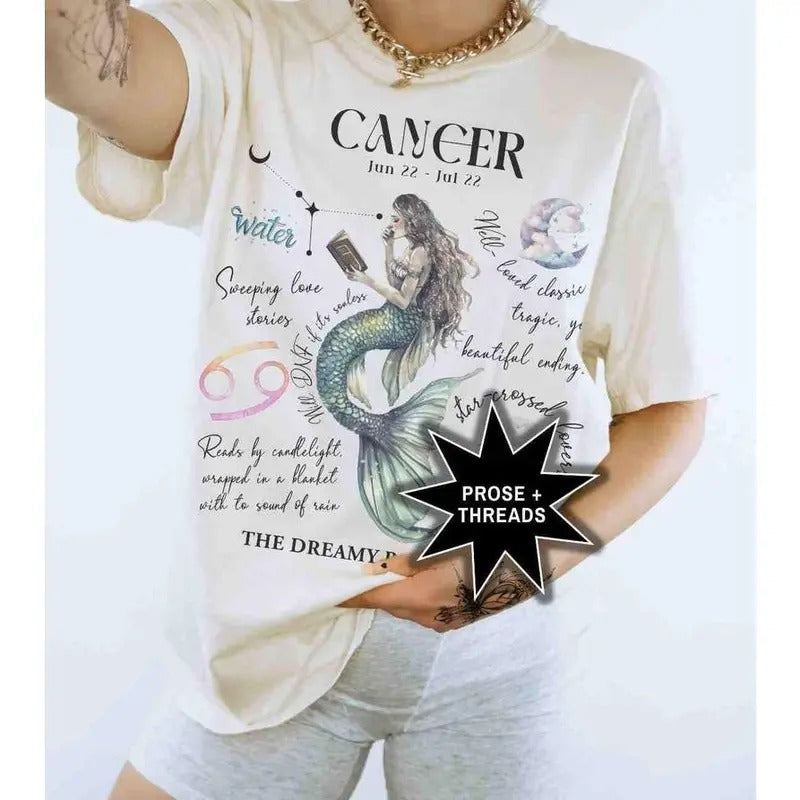 Bookish Cancer Zodiac Shirt Cancer Astrology Gifts For Book Lovers Shirt Booktok Merch Bookstagram Gifts Birth Flower...