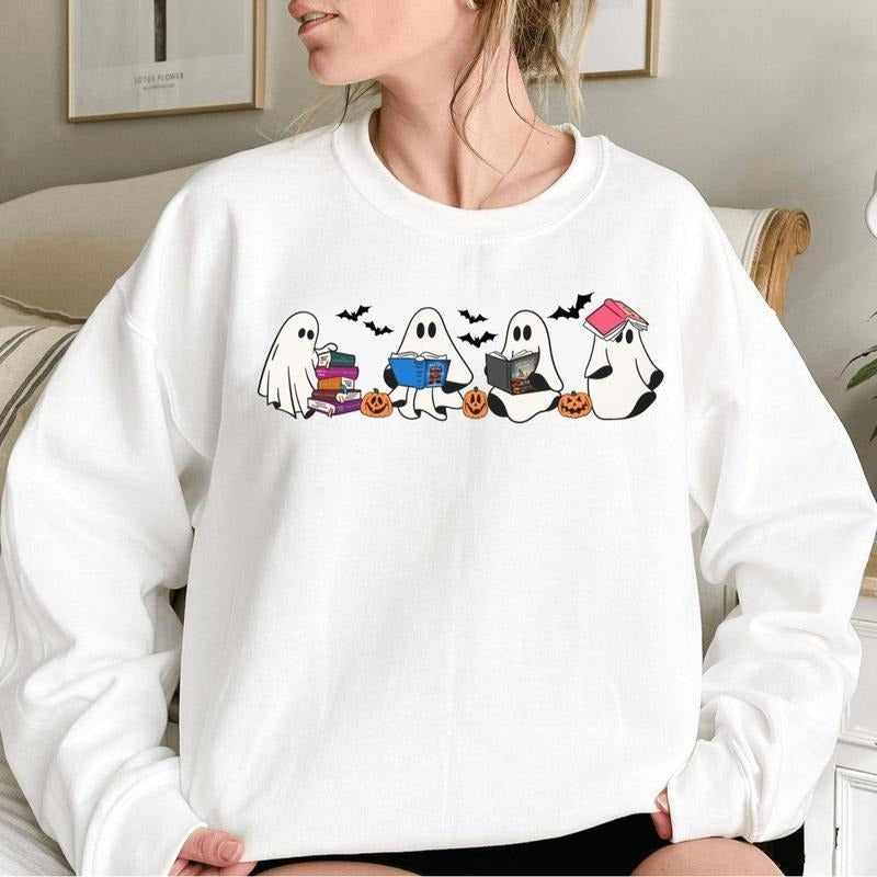 Bookish Ghost Shirt, Pumpkin Halloween Sweatshirt, Ghost Read Book Tee Shirt, Book Lovers Shirt, Halloween Shirt, Spooky...