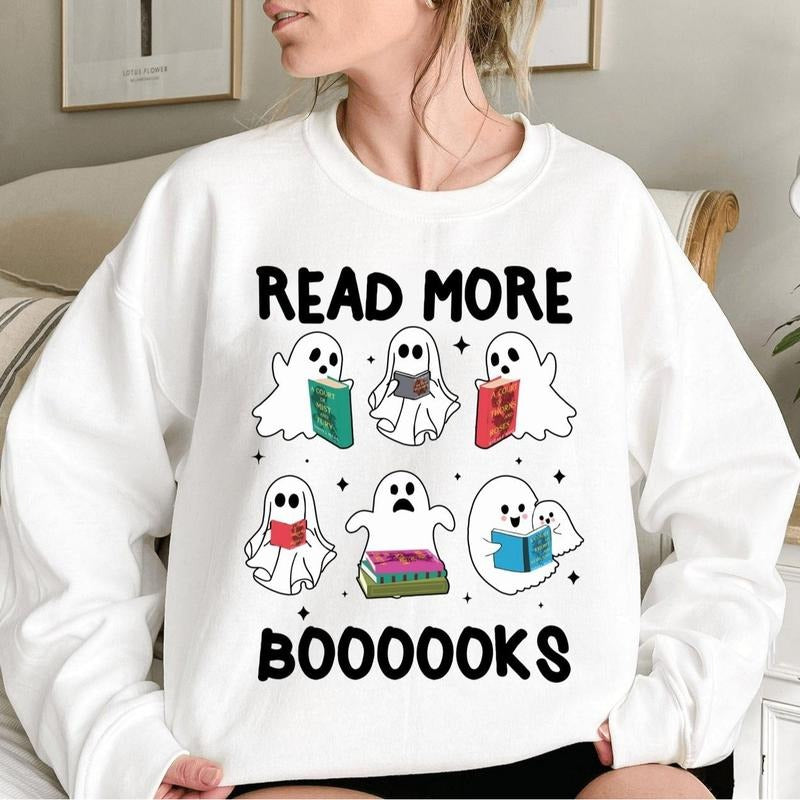 Bookish Ghost Spooky Library Shirt Read More Boooks Shirt Halloween Book Shirt Book Lovers Bookworm T-Shirts, Hoodie, Sweatshirt