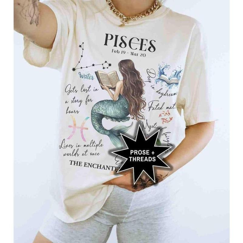 Bookish Zodiac Pisces Shirt Pisces Gifts Pisces Astrology T Shirt For Book Lovers Book Tropes Bookish Clothing Booktok...