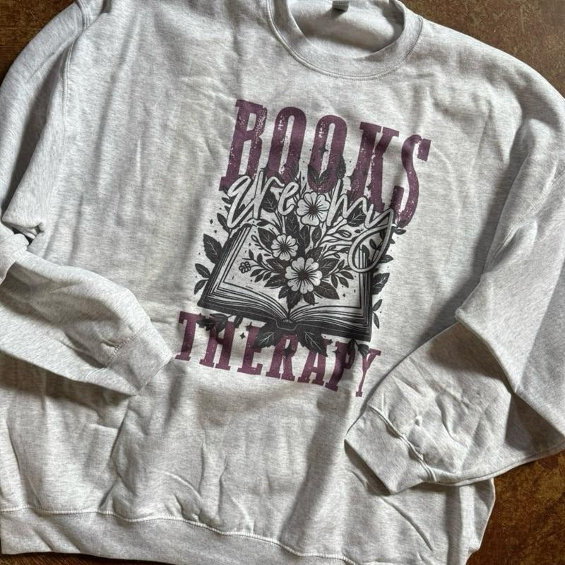 Books Are My Therapy Ash Grey Sublimation Sizing Booktok T-Shirts, Hoodie, Sweatshirt