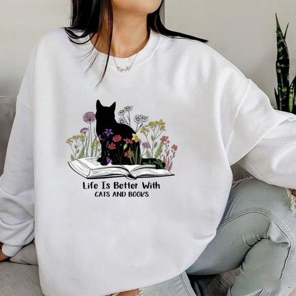 Books and Cats Lovers Shirt, Life Is Better With Cats and Books T-shirt, Vintage Comfort Colors T-shirt for Books Lover,...