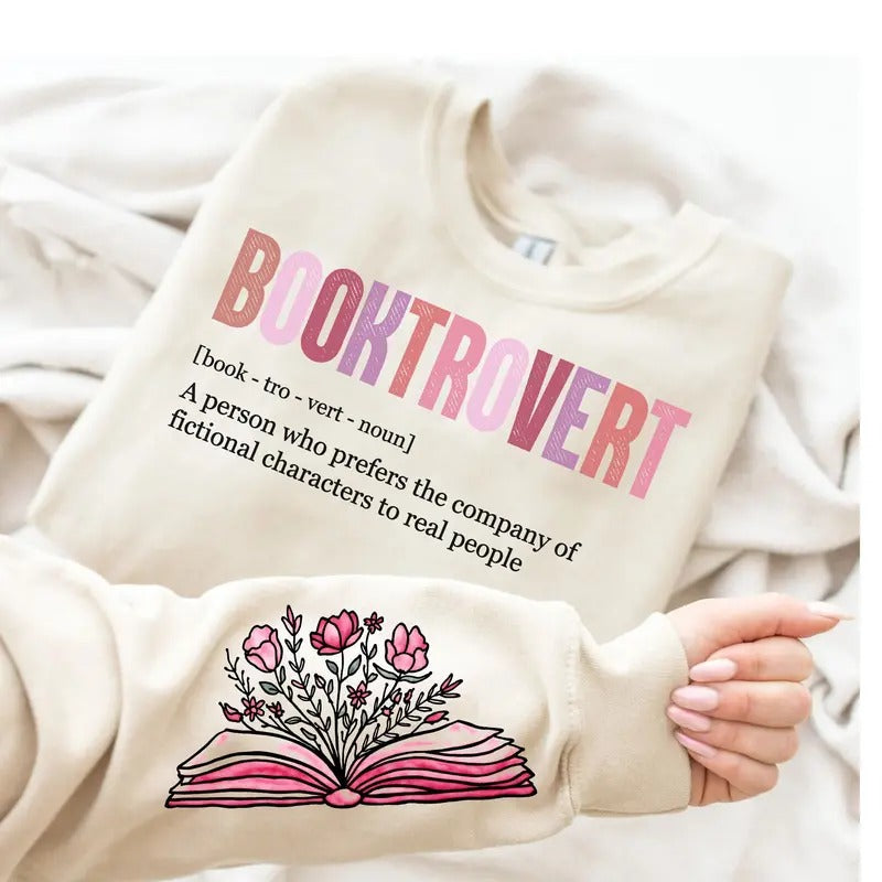 Booktrovert Definition Funny Book Lover Sweatshirt, Retro Books Hoodie, Positive Quotes Shirt, Book Lover Gift, Reading...