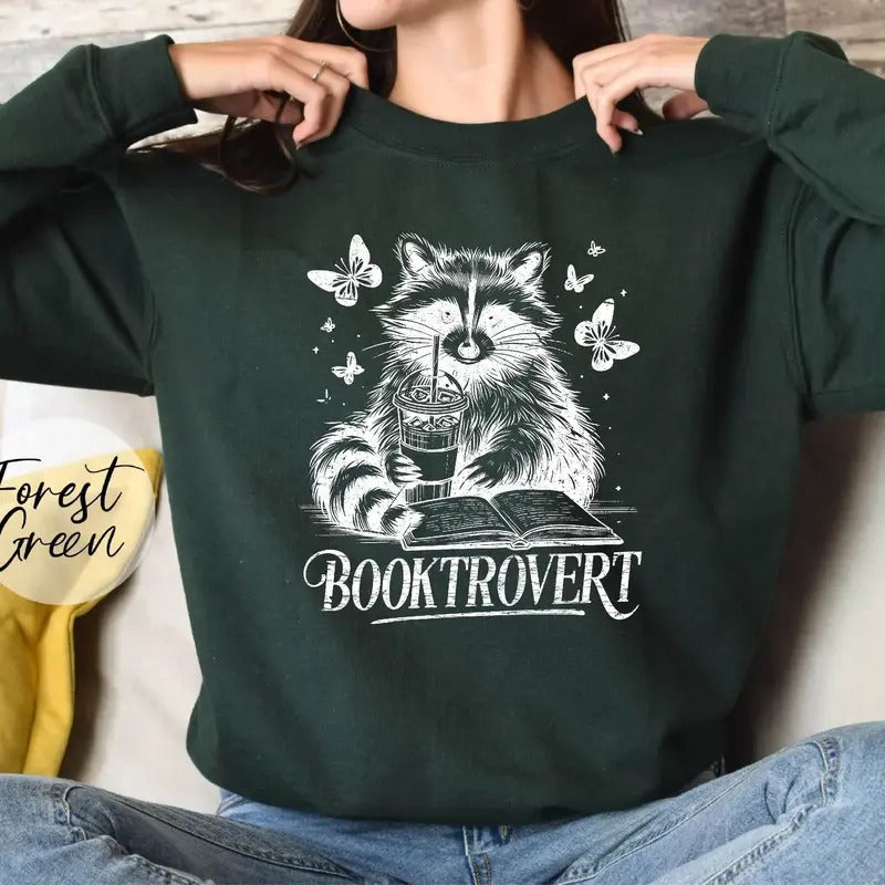 Booktrovert Sweatshirt, Book Lover Gifts, Reading Sweater, Raccoon Sweatshirt, Funny Raccoon Sweater, Bookish Sweatshirt...